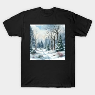 Winter Forest Road Winter Landscape T-Shirt